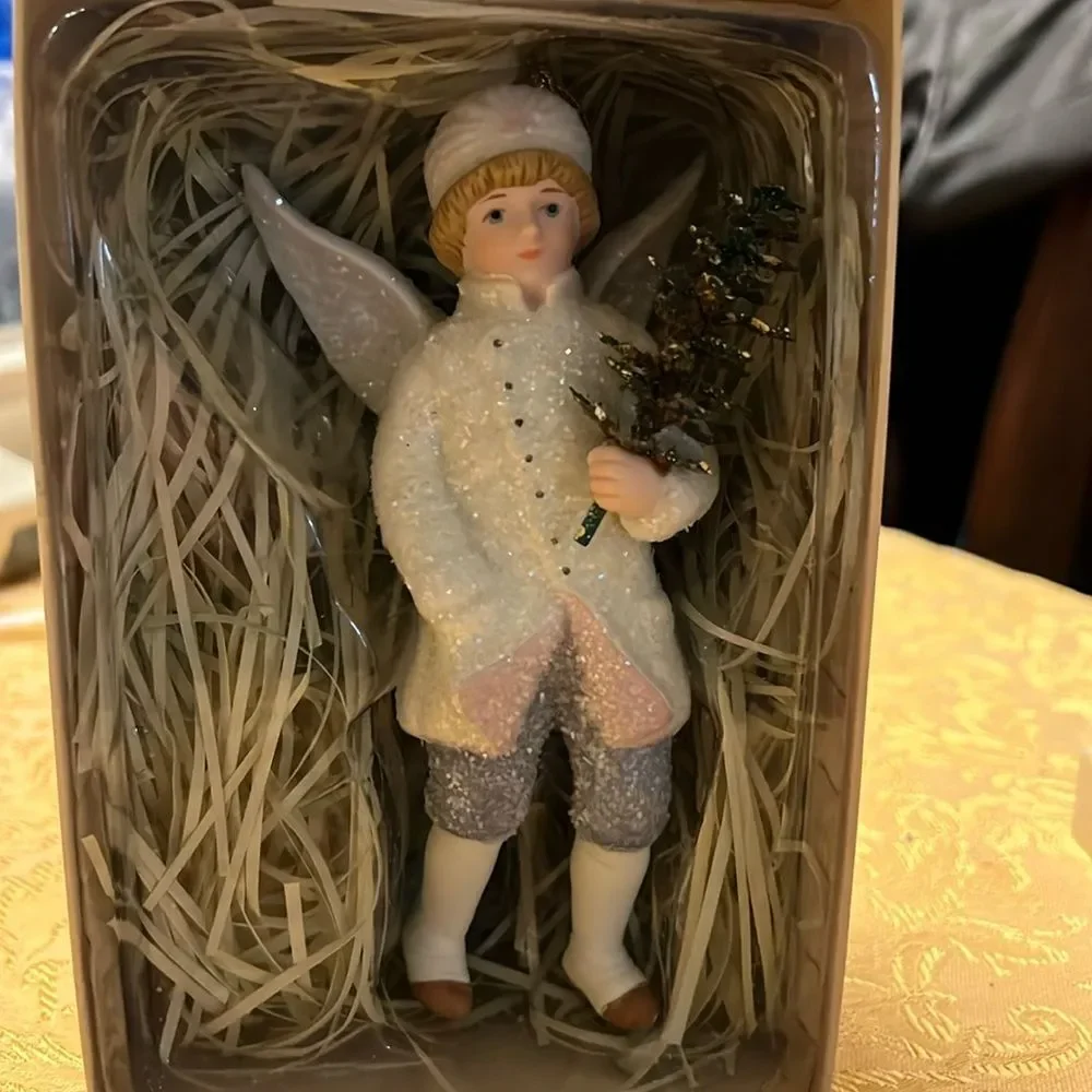 NIB Costco Victorian Child Angel With Tree Christmas Ornament 6